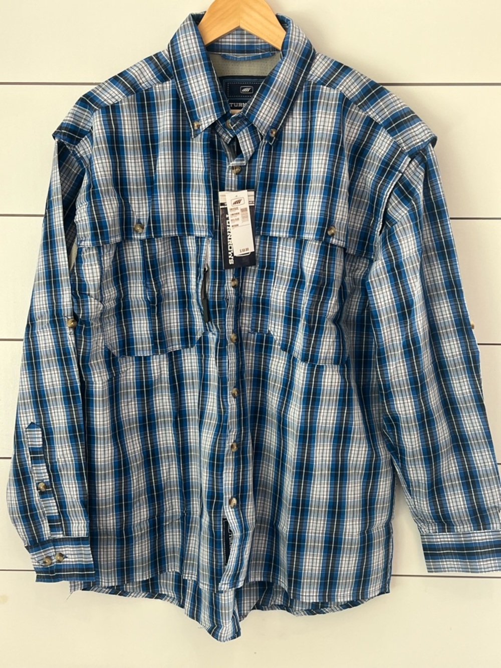 NWT Turnrows Men's Blue Plaid Long-Sleeve‎ Button-Down Shirt